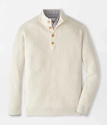 NEW MENS PETER MILLAR L/S BRANT FOUR-BUTTON MOCK PULLOVER SWEATER, MEDIUM, IVORY - Image 1 of 4