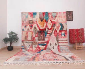 Alfombra roja marroquí de 6x9 pies hecha a mano estilo tribal bereber alfombra de lana vintage boujaad - Imagen 1 de 8