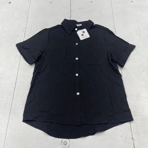 Cozy Co Shirt Womens Small Black Short Sleeve Button Front Casual Blouse Top - Picture 1 of 6