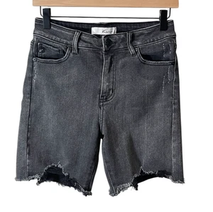 KanCan Shorts Womens 7 27 Black Distressed Denim High Rise Frayed Hem Cutoff - Picture 1 of 6