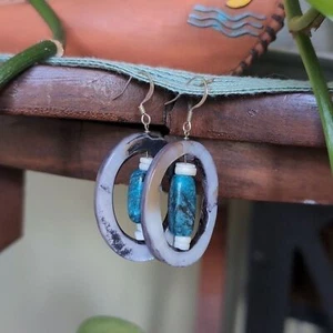 Shell & Stone Gray, Turquoise & White Drop Earrings - Picture 1 of 2