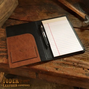Brown o Black Amish Handmade Cowhide Leather Notebook Portfolio Case Organizer - Imagen 1 de 4