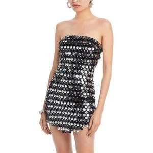 New Arrivals Womens Black Paillettes Strapless Party Mini Dress 36 BHFO 8315 - Picture 1 of 2
