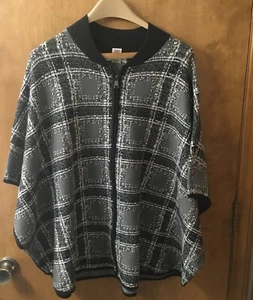 Max Studio Damen Reißverschluss Cape Poncho Pullover Jacke grün weich Tweed kariert OS - Bild 1 von 9