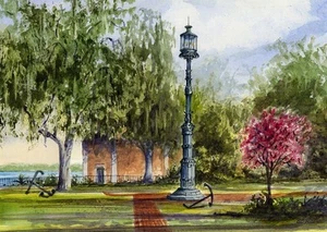 Old Harbor Light, Emmet Park, Savannah Historic District, Aquarelldrucke - Bild 1 von 2