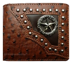 Cartera Star Men occidental plegable libro de cheques W012-01 marrón avestruz - Imagen 1 de 2