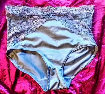 ❤️BRAGUITAS MEDIANAS Rhonda Shear AZUL/GRIS POLIÉSTER ELÁSTICO PRECIOSO ENCAJE CINTURA Bragas Foto 1 de 3