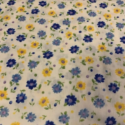 Nuts & Bolts Floral Fabric By Robert Kaufman Blue Yellow Lavender On White BTY - Image 1 of 4
