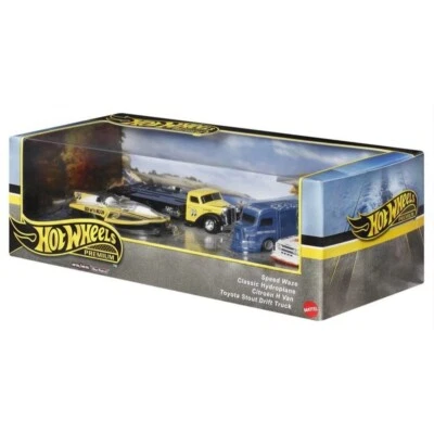 COFFRET PREMIUM 1/64 HOT WHEELS CITROEN H / HYDROPLANE / SPEED WAZE / TOYOTA - Photo 1/2