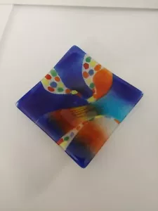 Multicolor Decorative Fused Art Glass Square Plate - Picture 1 of 4