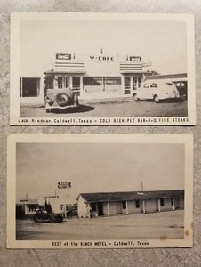 2 Vintage CALDWELL TX Postcards Hindman Y Cafe & Ranch Motel Coca Cola Signs - Picture 1 of 4