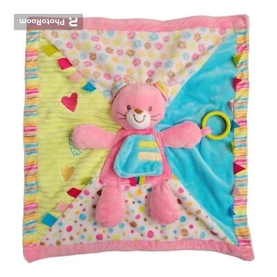 Douglas Baby Pink Cat Activity Lovey Plush Tag Blanket Crinkle Mirror Hearts - Image 1 of 4
