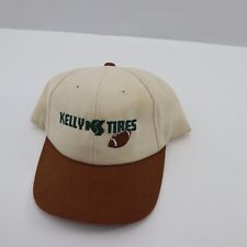 VINTAGE Kelly Tires Hat K Products Leather Strap Back Cap Brown White USA Made