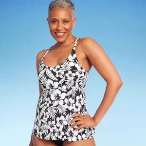 Lands' End UPF 50 Floral Print Tulip Hem Tankini Top Womens X-Small Floral Print - Picture 1 of 9