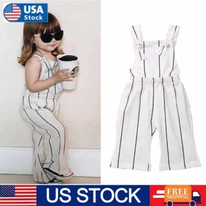 Toddler Kids Baby Girls Sleeveless Striped Overalls Jumpsuit Pants Romper Outfit - Picture 1 of 7