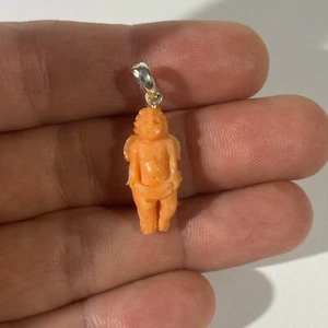vintage italian hand carved natural pink coral angel shape pendant - Picture 1 of 4