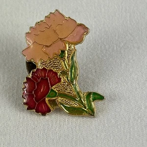 Pin de corbata ramo de flores rosa 1"" esmalte tono dorado Taiwán - Imagen 1 de 4