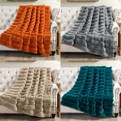 Luxury Rabbit Faux Fur Blanket – Tread Pattern Throw with Micromink Back Gift - Image 1 of 4