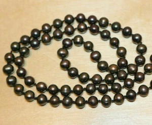 22 " Genuine Natural 9-10MM Round Black South Sea Pearl Necklace 14k Gold P - Picture 1 of 5