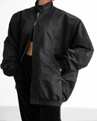 Black bomber.  Relaxed unisex jacket. Women oversized bomber. Relaxed bomber. - Image 1 of 4