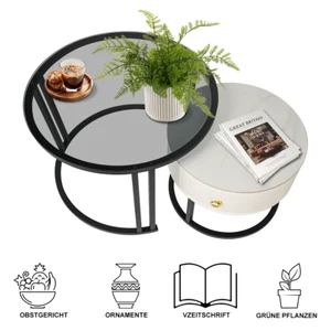 2er Set Couchtisch mit Schubladen Kaffeetisch Beistelltisch rund Sofatisch DE - Bild 1 von 8