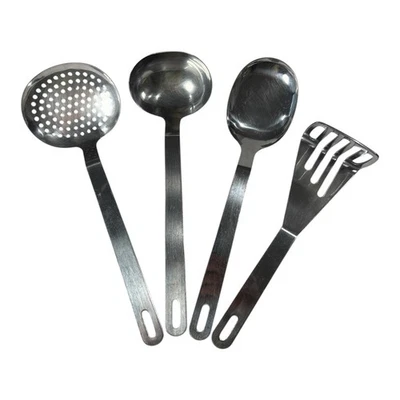Kitchen Cooking Utensil 4 Pc Set Ladel Skimmer Spoon Masher Stainless Steel - Image 1 of 4