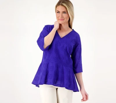 Isaac Mizrahi Live! Top para mujer talla grande 1X túnica tejida cachemira con azul A599132 Foto 1 de 4