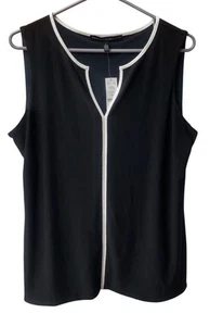 White House Black Market Stretch Summer Black White Top Shirt L NWT - Picture 1 of 2