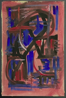 Pintura MODERNA DO MEIO DO SÉCULO ~ EXPRESSIONISTA ABSTRATO ~ 1950 Assinado JOSEF PRESSER - Imagem 1 de 4