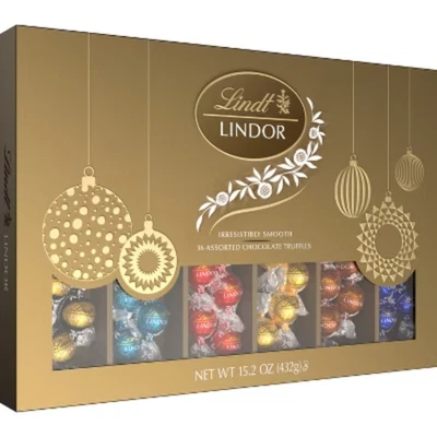 Lindt LINDOR Christmas Deluxe Chocolate Candy Truffles Gift Box - 15.2oz