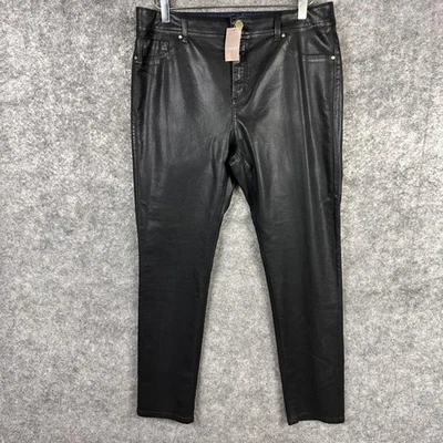 Chico's Platinum Jeans Womens Large 2 Black Pleather Coated Skinny Stretch Pants - Image 1 of 4