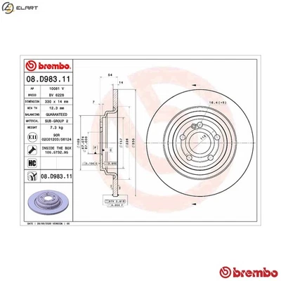 2x BRAKE DISC 08.D983.11 FOR MERCEDES-BENZ OM 654.920 2.0L 4cyl GLE 2.9L 6cyl - Image 1 of 4