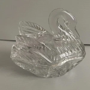 Swan Trinket Box Crystal Glass Jewelry Dish Ring Dish VTG - Picture 1 of 11