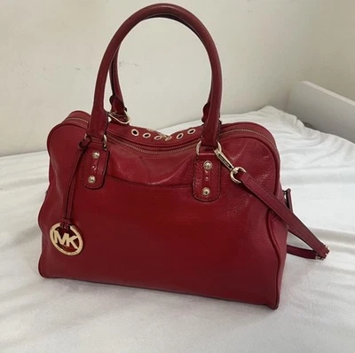 Michael Kors Large Red Leather Satchel Shoulder Bag Gold Grommet Eyelet Detail - Image 1 of 4