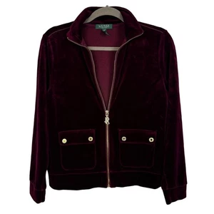 Lauren Ralph Lauren Petite Cranberry Velour Zip Front Track Jacket Size MP - Bild 1 von 7