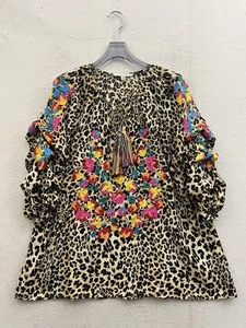 See and Be Seen Top Damen mittelbraun Gepard Print Regenbogen Stickerei Quaste - Bild 1 von 11