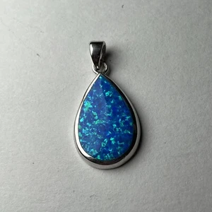 Sterling Silver Manmade OPAL TEARDROP PENDANT - Picture 1 of 5