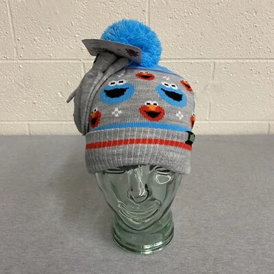 Sesame Street Beanie Set Cap Winter Hat Toque w/ Gloves Cookie Monster Elmo - Image 1 of 4