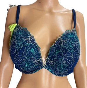 Cacique Lane Bryant Blue Green Lace Fancy Underwire Padded Bra Size 42C Sexy - Picture 1 of 8