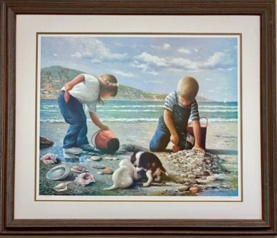 Su Martin "Tesoro" Firmado a Mano y # Litografía ENMARCADO Niños Arte Playa Nuevo Foto 1 de 4