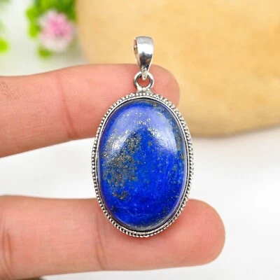 Natural Lapis Lazuli Gemstone Pendant Handmade Jewelry 925 Sterling Silver Gift - Image 1 of 4