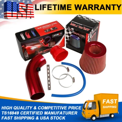 Filtro de admisión de aire frío universal para automóvil tubo de inducción sistema de manguera de flujo de energía rojo Foto 1 de 4