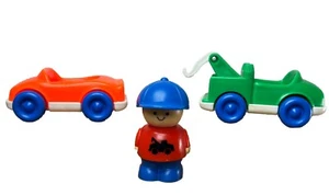 1992 Vintage Shelcore Chunky Worker Figures Tow Truck Driver & Orange Car Vehice - Picture 1 of 21