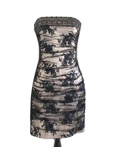 Abito formale senza spalline Jessica McClintock donna taglia 5 nero floreale pizzo bodycon - Foto 1 di 11