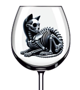 12x schwarz Halloween Skelett Katze Vinyl Aufkleber Aufkleber Wein Glas Flasche Van Tasse - Bild 1 von 3