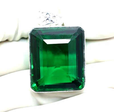 Grün Topas 96 Karat Smaragd Form 925 Sterlingsilber Schmuck Anhänger Edelstein - Bild 1 von 4