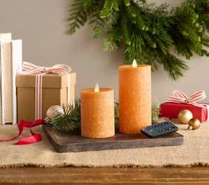 Luminara Set of 2 4.5" & 6.5" Flameless Seaglass Pillar Autum/Maple - Picture 1 of 1