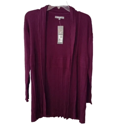 Daisy Fuentes Open Cardigan Womens Sz S Plum Lightweight Knit Long Sweater NEW - Image 1 of 4