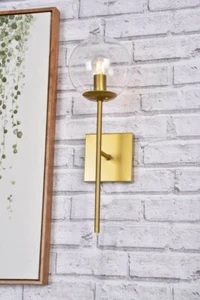 Wall Sconce Light Fixture Glass Shade Dining Room Bedroom Bathroom Brass Color - Picture 1 of 10