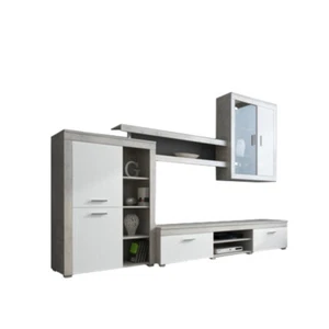 Parete attrezzata mobile soggiorno TV con mensole e modulo sospeso bianco grigio - Foto 1 di 11